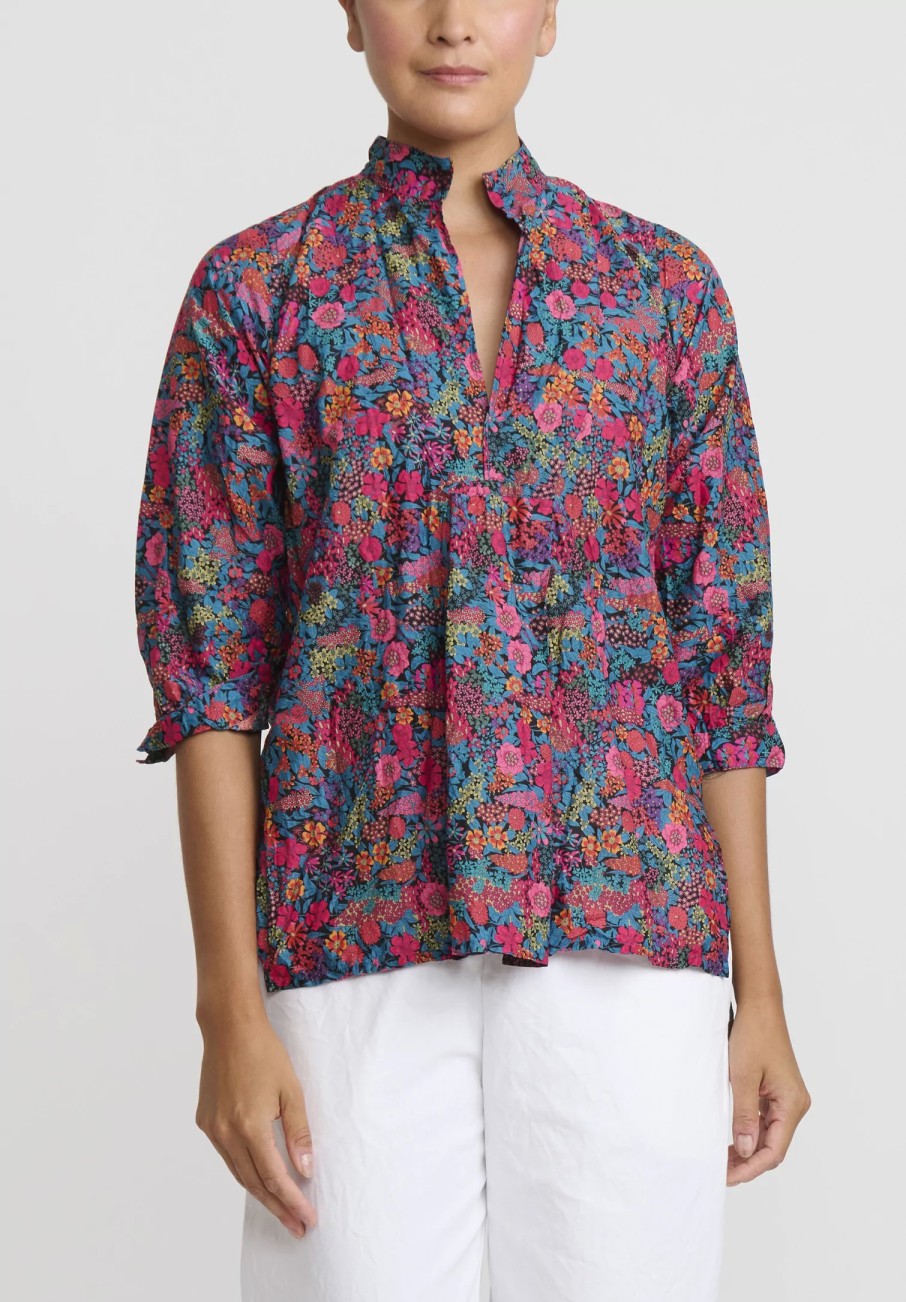 Daniela Gregis Tops | Washed Cotton Pepe Kora Shirt In Fuchsia Red Flowers