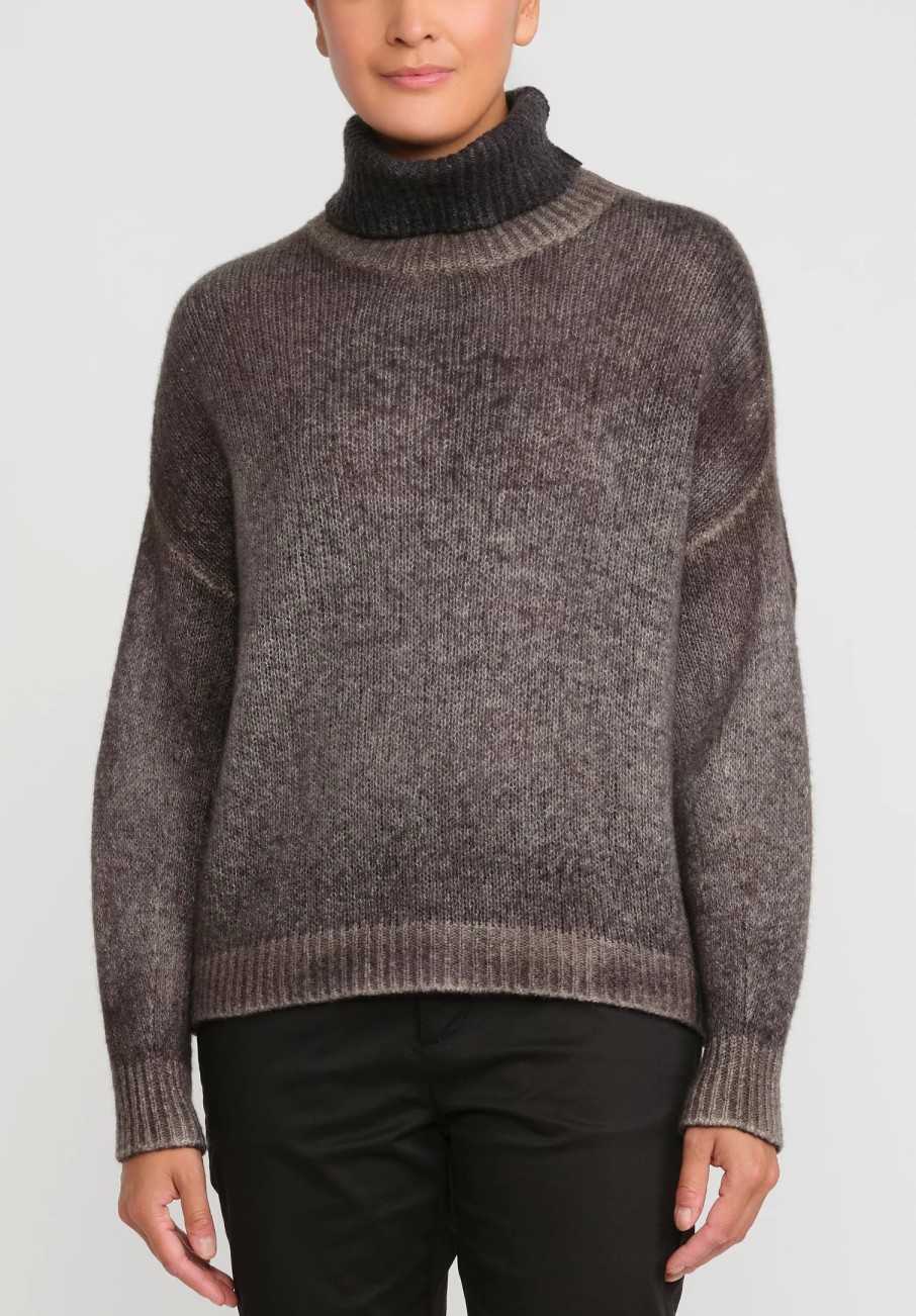 Avant Toi Knitwear | Cashmere And Silk Brushed Turtleneck Sweater In Nero Mushroom Grey