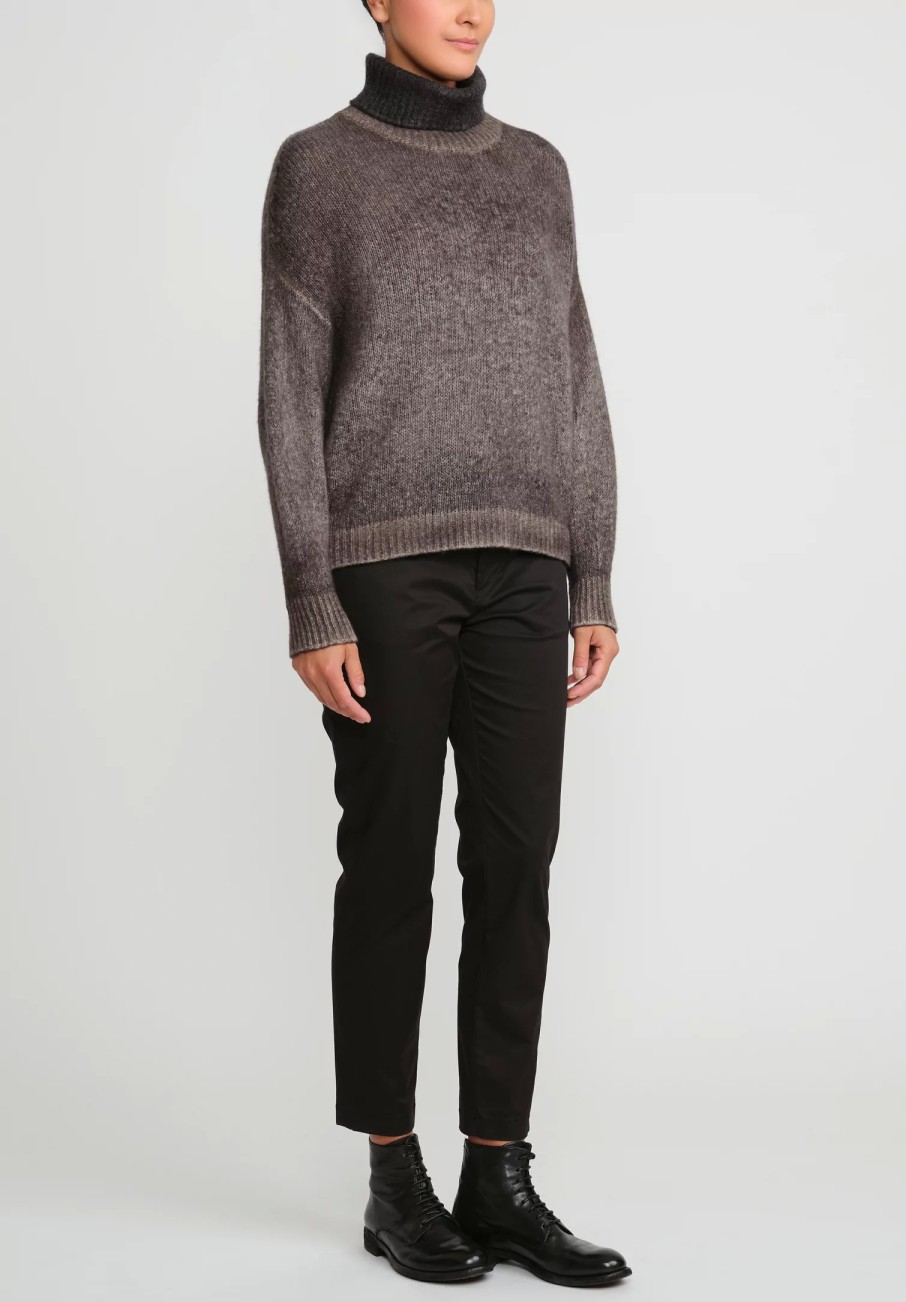 Avant Toi Knitwear | Cashmere And Silk Brushed Turtleneck Sweater In Nero Mushroom Grey