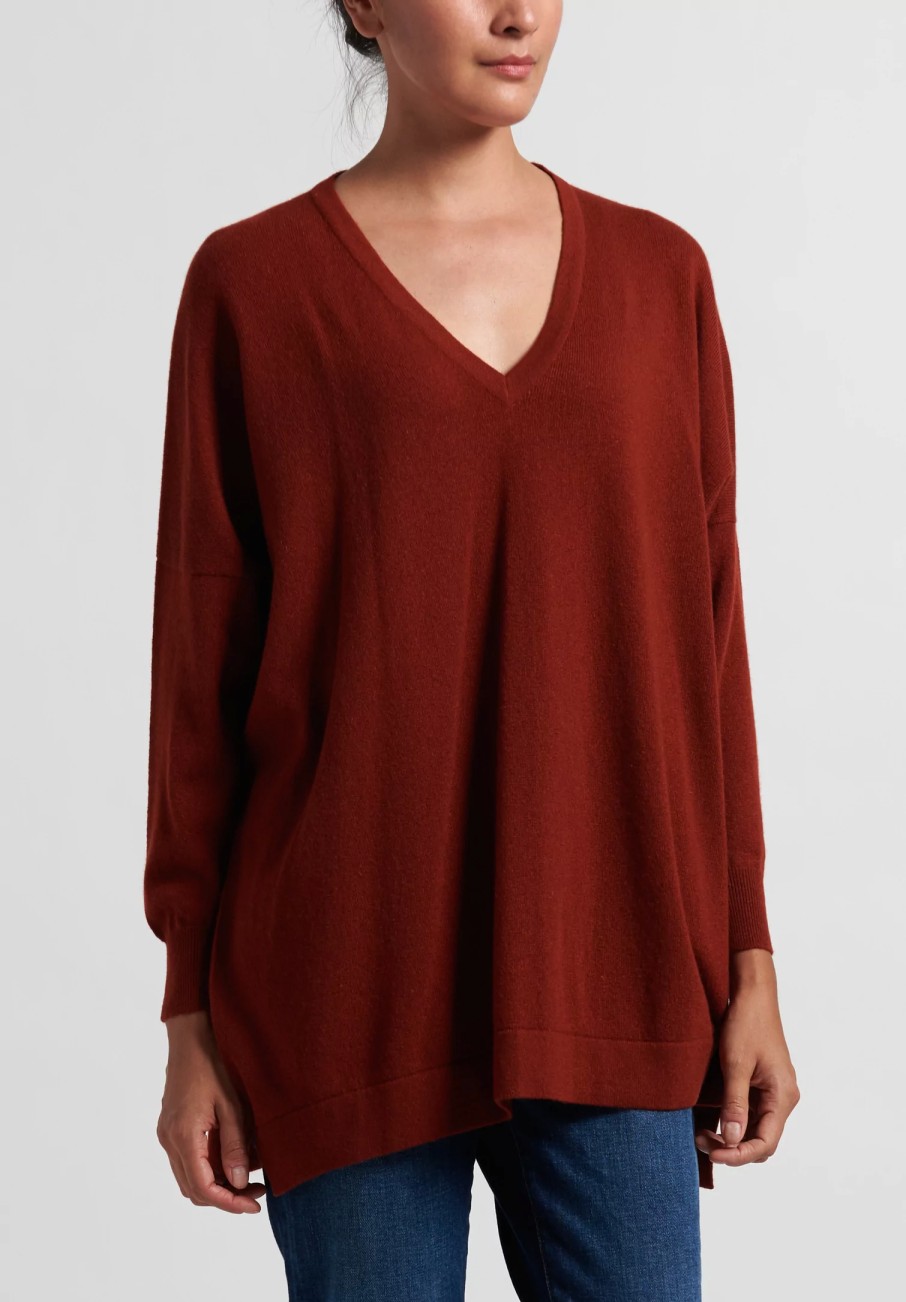 Hania New York Knitwear | Cashmere Marley V-Neck Sweater In Harissa Red