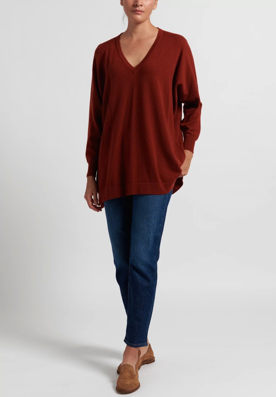 Hania New York Knitwear | Cashmere Marley V-Neck Sweater In Harissa Red