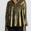 Rundholz Dip Shirts & Blouses | Cotton Gathered Metallic Shirt In Gold & Black