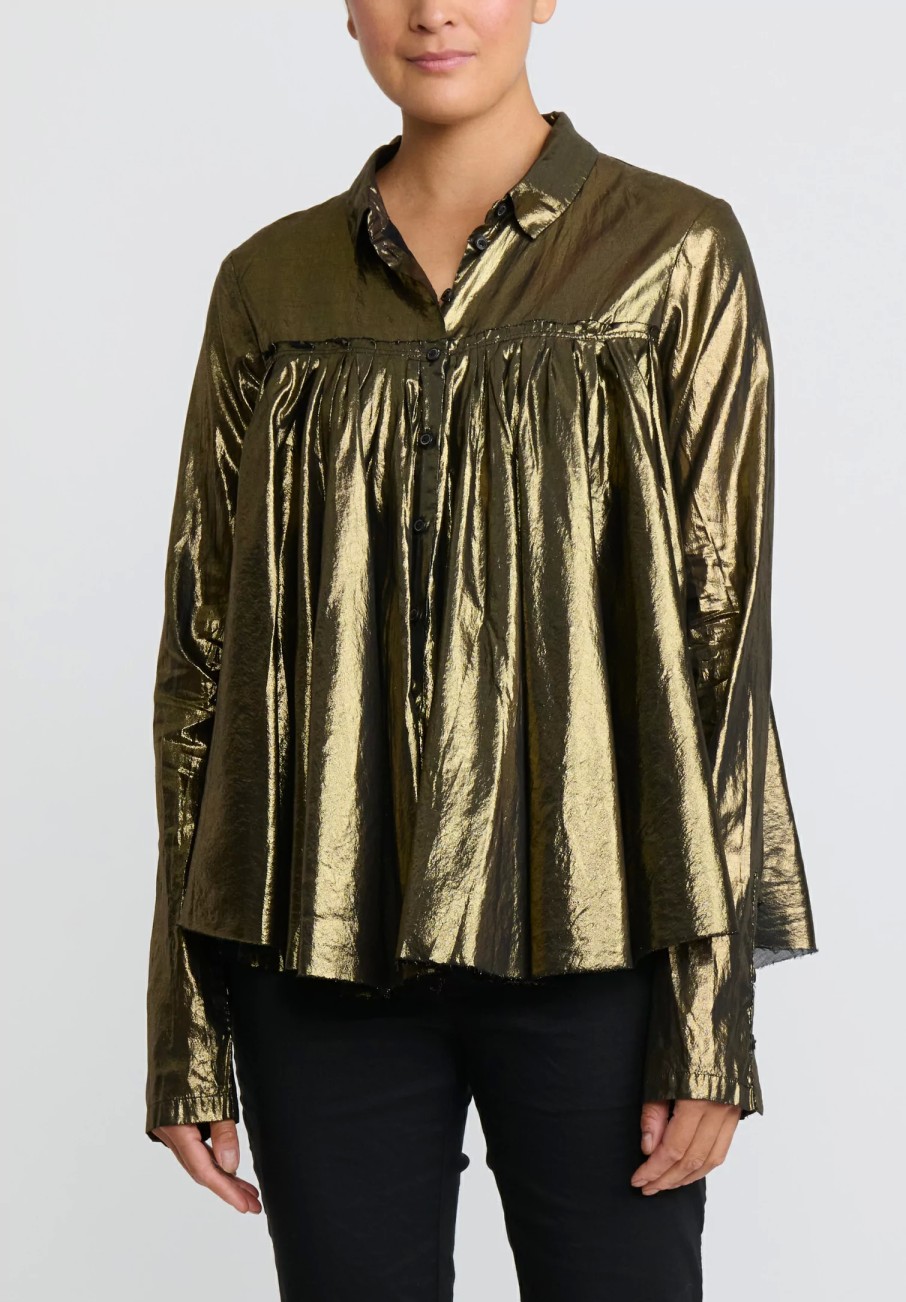 Rundholz Dip Shirts & Blouses | Cotton Gathered Metallic Shirt In Gold & Black