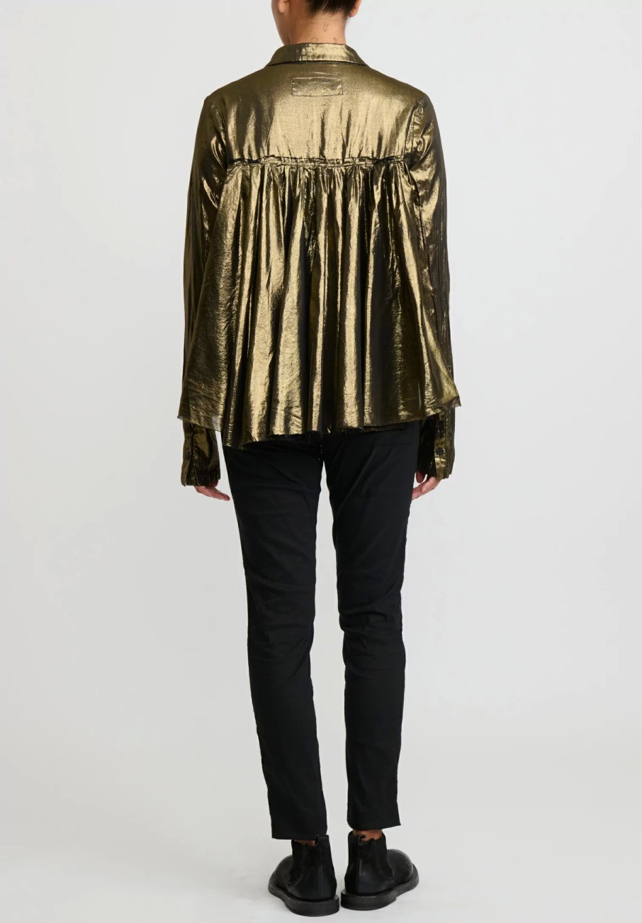 Rundholz Dip Shirts & Blouses | Cotton Gathered Metallic Shirt In Gold & Black