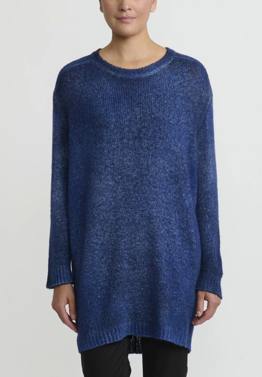 Avant Toi Knitwear | Hand-Painted Long Cashmere Sweater In Nero Ocean Blue