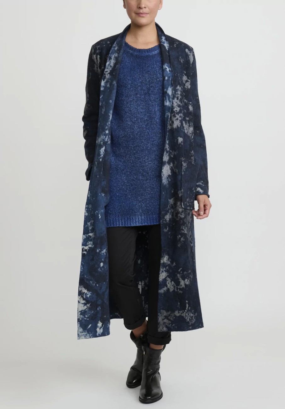 Avant Toi Knitwear | Hand-Painted Long Cashmere Sweater In Nero Ocean Blue