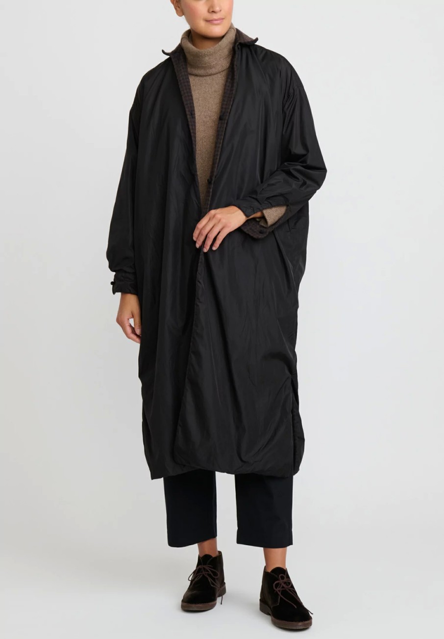 Daniela Gregis Coats & Dusters | Washed Cashmere Double Note Coat In Dark Blue & Turtle Brown Check