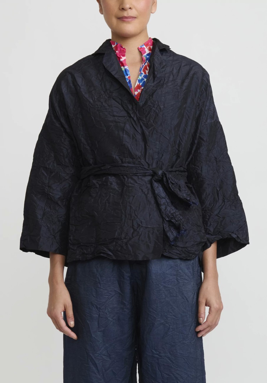 Daniela Gregis Jackets | Washed Silk Giacca Gladiolo Rosella Jacket In Navy Blue