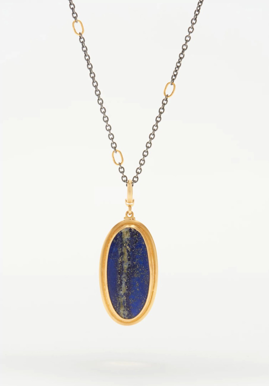 Lika Behar Pendants | 22K, Lapis Rough/Smooth Reversible Large ''Rocky'' Pendant