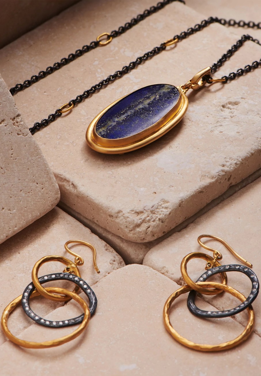 Lika Behar Pendants | 22K, Lapis Rough/Smooth Reversible Large ''Rocky'' Pendant