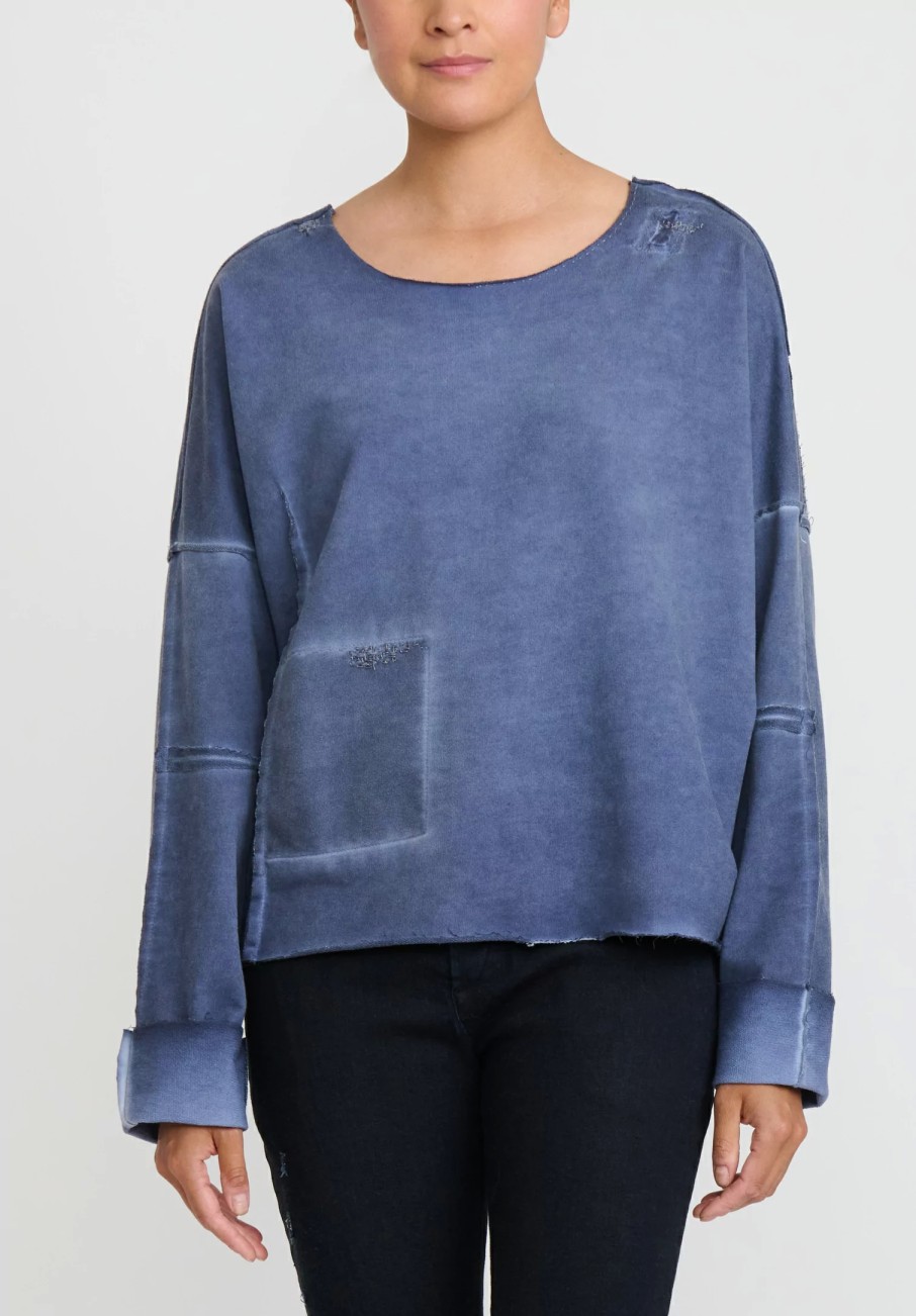 Umit Unal Tops | French Terry Cotton Top In Indigo Blue