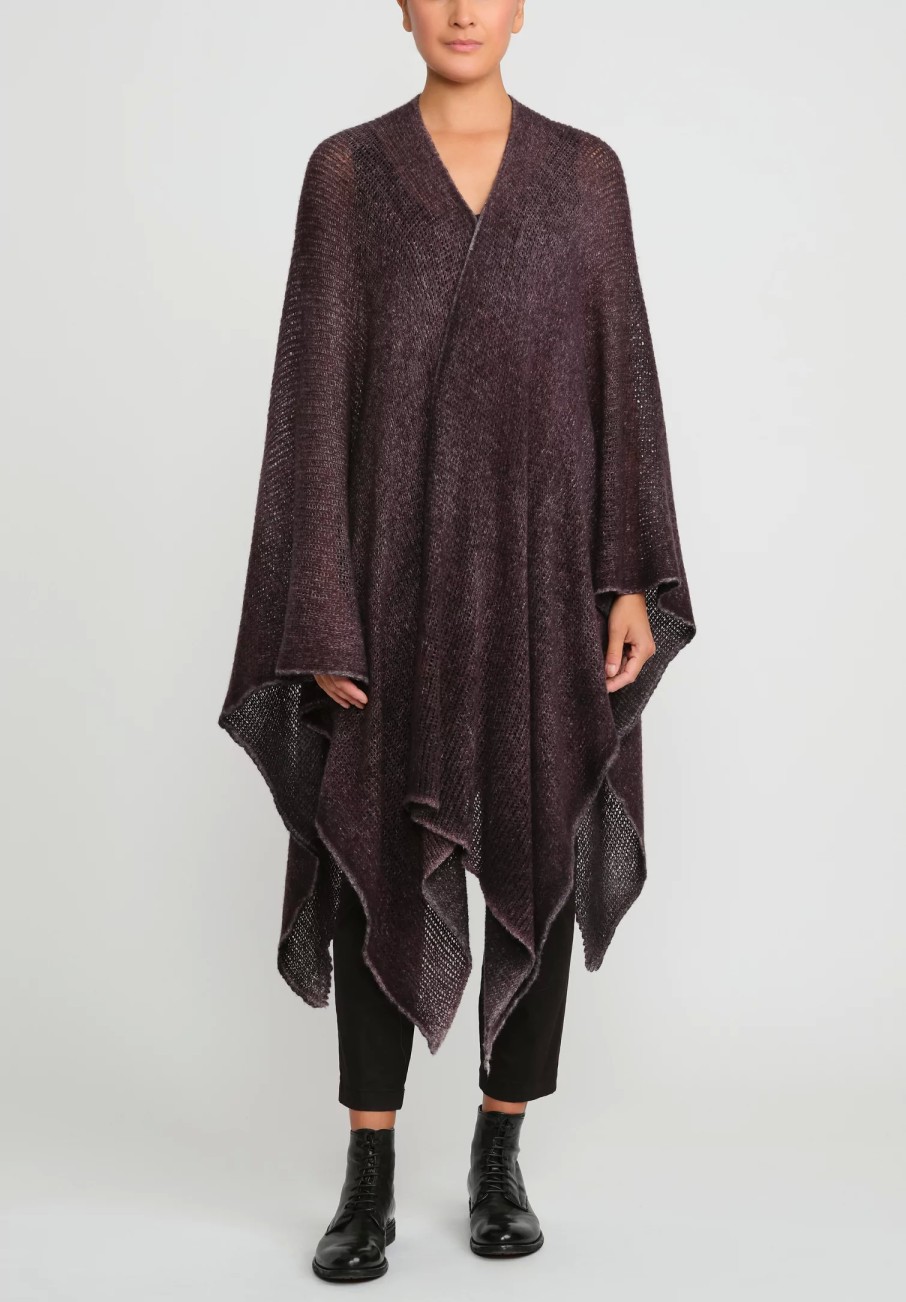 Avant Toi Ponchos | Hand-Painted Cashmere & Silk Off-Gauge Poncho In Nero Seppia Purple