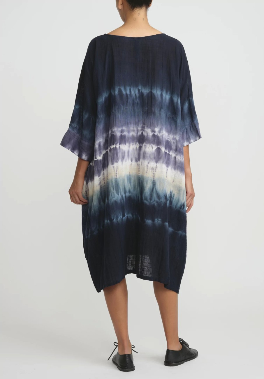 Gilda Midani Dresses | Pattern Dyed Cotton Bucket Dress In Blue Indigo Row