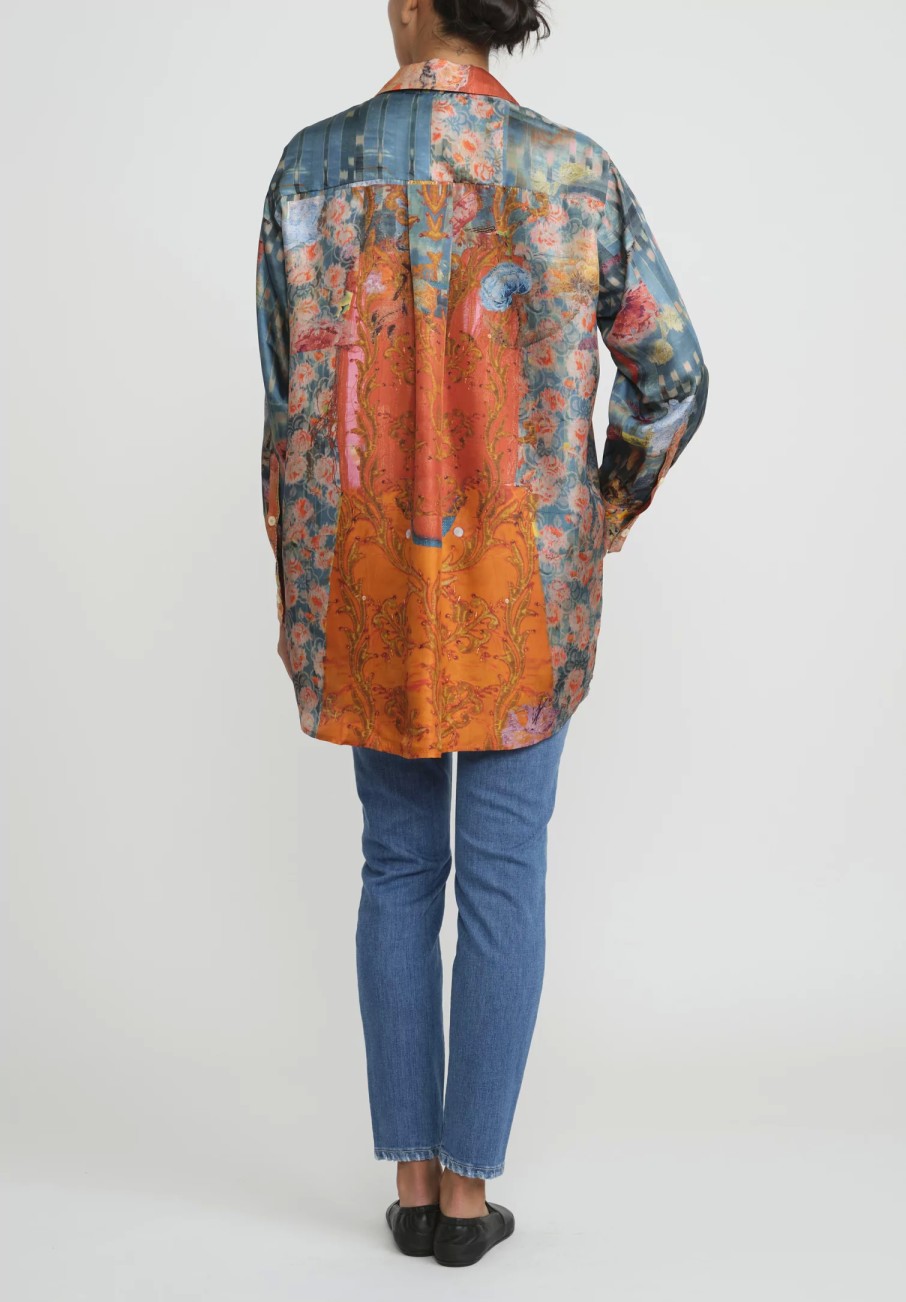 Bokja Shirts & Blouses | Silk Twill Regalia Button Up Z Shirt In Blue & Orange