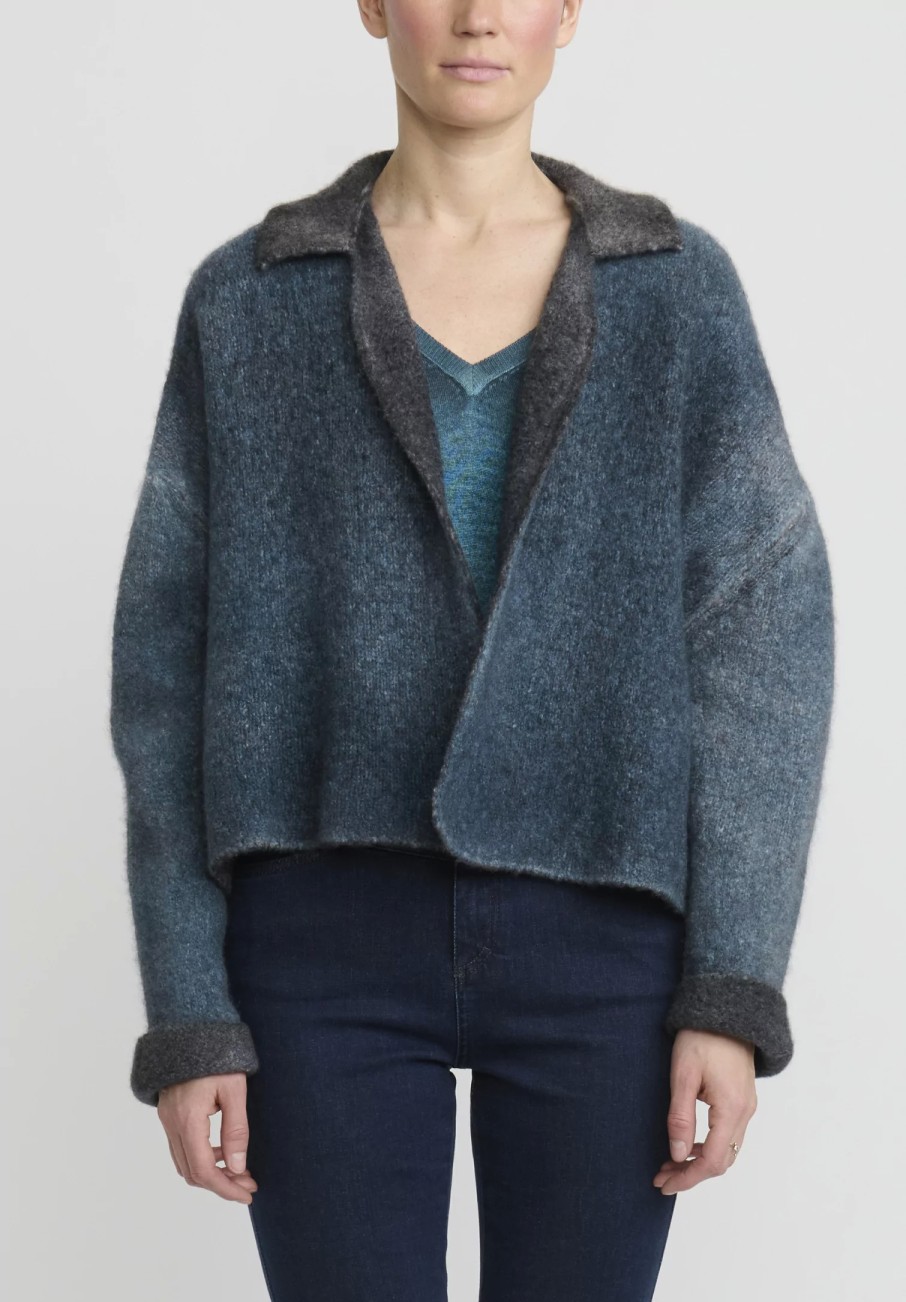 f Cashmere Jackets | Hand-Painted Short Marianne Cardigan In Blue & Green