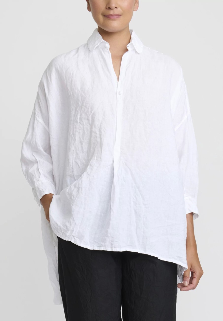 Daniela Gregis Shirts & Blouses | Washed Linen Camicia More Rosella Shirt In Bianco White