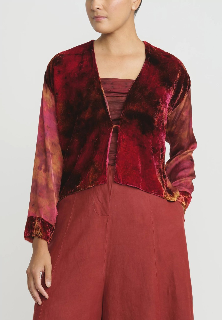 Gilda Midani Jackets | Pattern Dyed Velvet Gilet Jacket In Mars Red