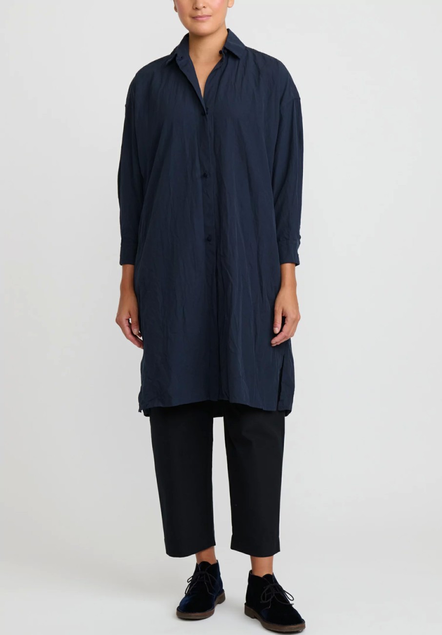 Daniela Gregis Dresses | Washed Cotton Camicia Uomo Larga Media Lavata Dress In Dark Blue