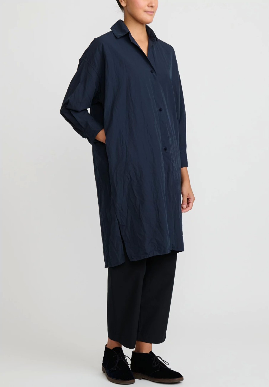 Daniela Gregis Dresses | Washed Cotton Camicia Uomo Larga Media Lavata Dress In Dark Blue