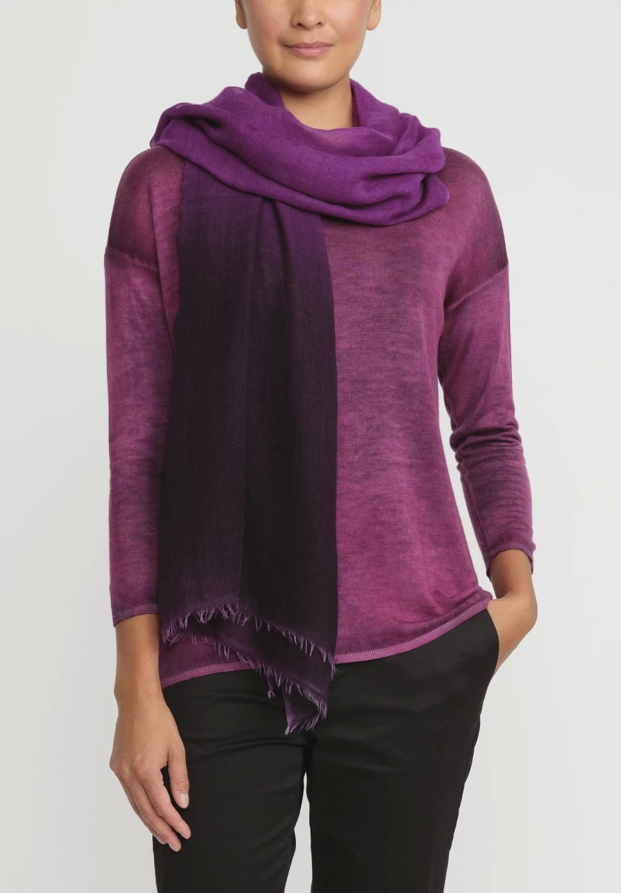 Avant Toi Scarves & Shawls | Cashmere Hand-Painted Sfumata Scarf In Nero Orchid Purple