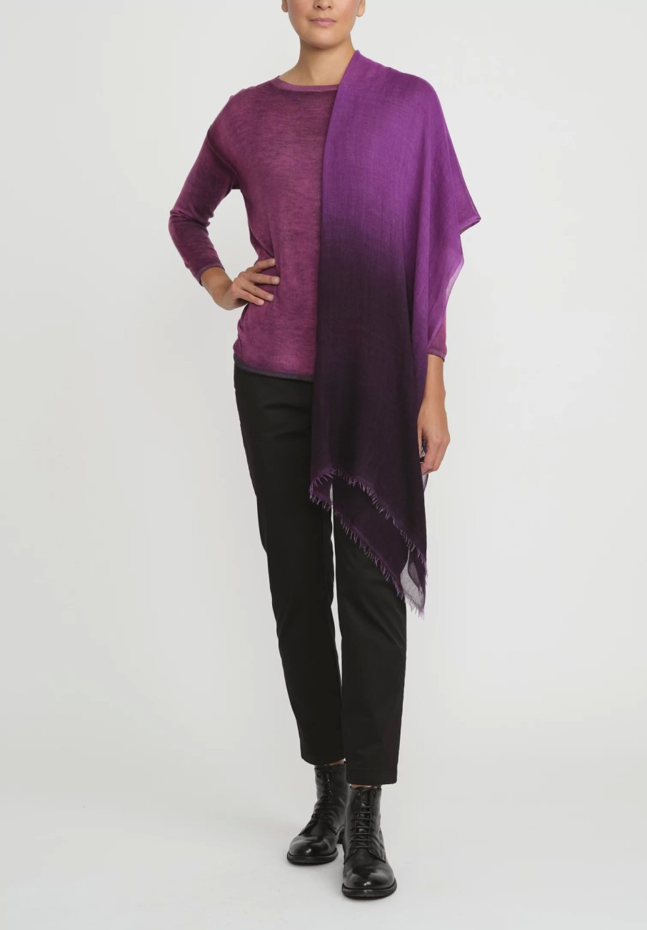 Avant Toi Scarves & Shawls | Cashmere Hand-Painted Sfumata Scarf In Nero Orchid Purple