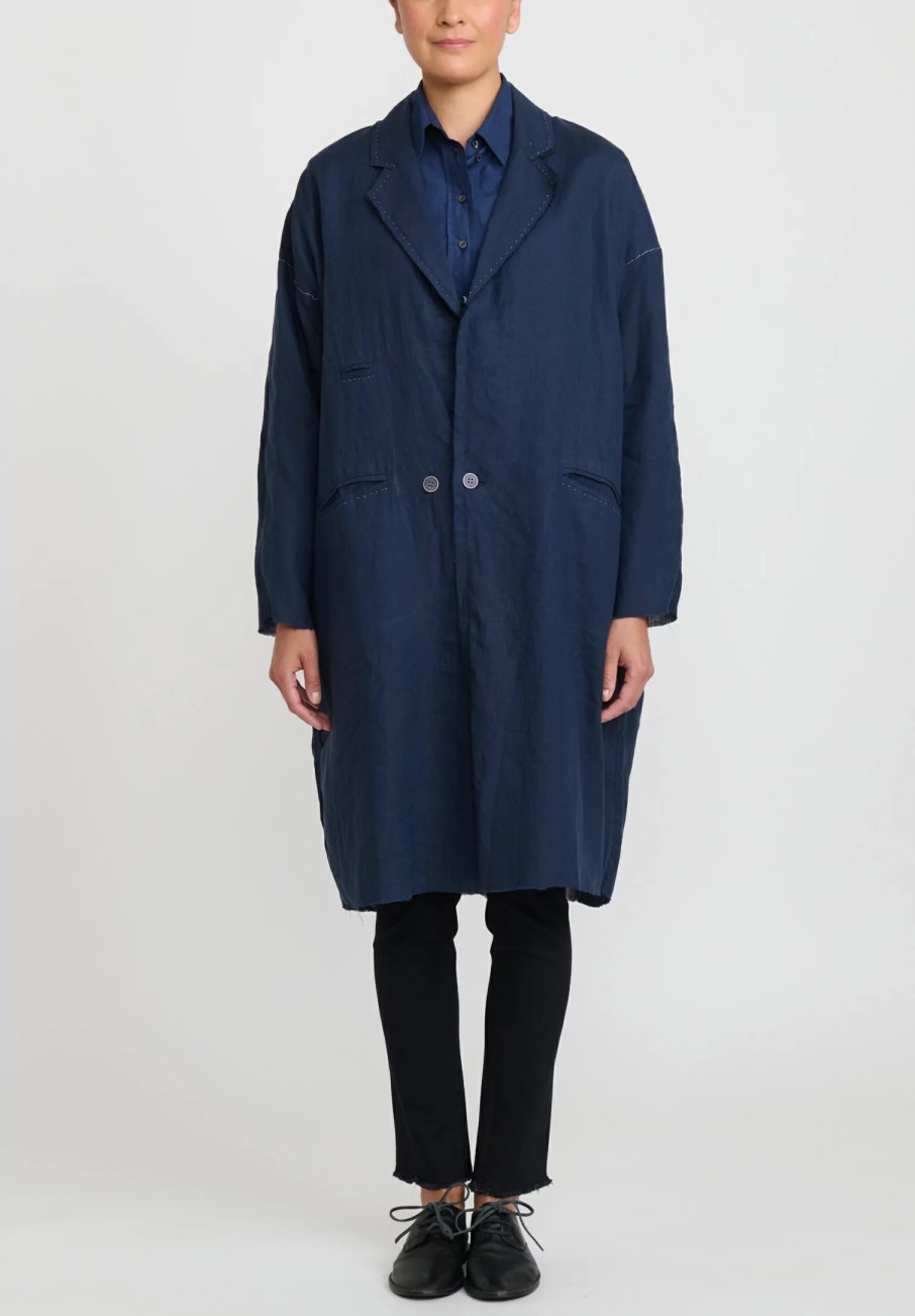 Umit Unal Jackets | Linen Long Oversized Jacket In Indigo Blue