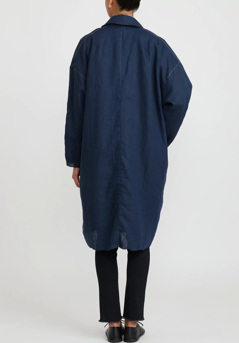 Umit Unal Jackets | Linen Long Oversized Jacket In Indigo Blue