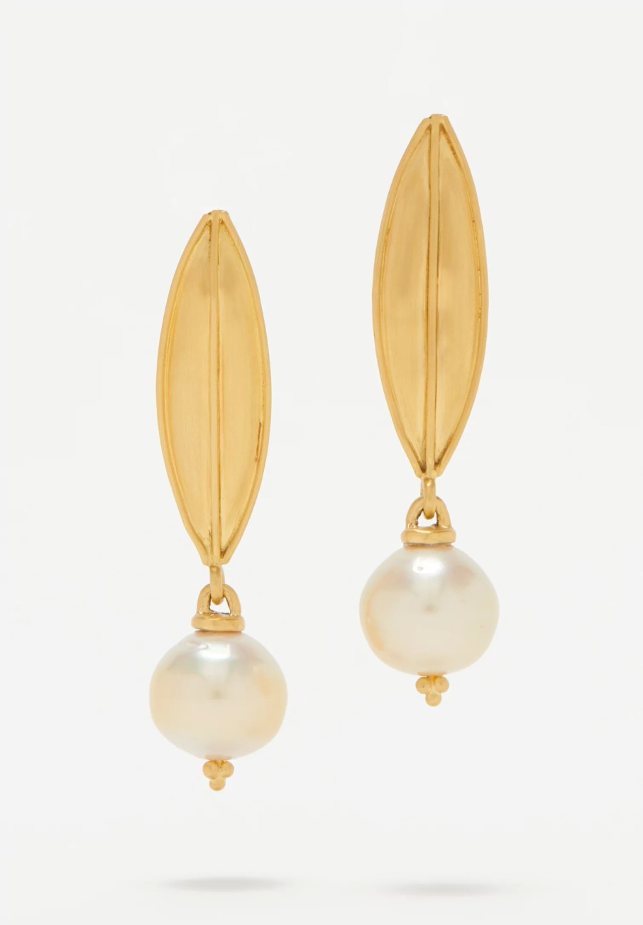 Prounis Earrings | 22K, Laurel South Sea Pearl Drop Earring