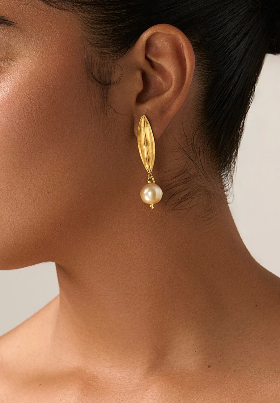 Prounis Earrings | 22K, Laurel South Sea Pearl Drop Earring