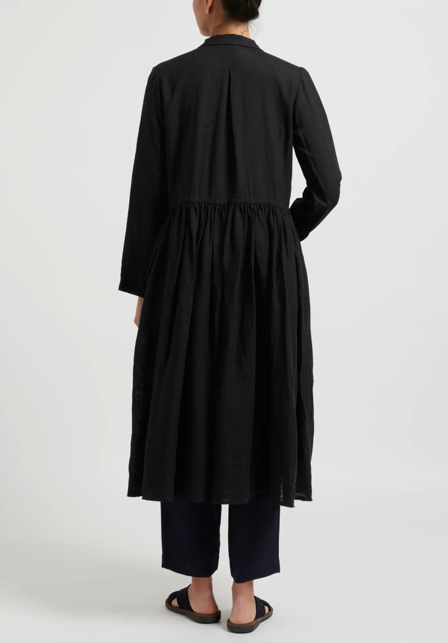 Kaval Dresses | Linen Gathered Waist Dress In Black