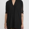 Masnada Tops | Silk Gathered Sleeve T-Shirt In Black