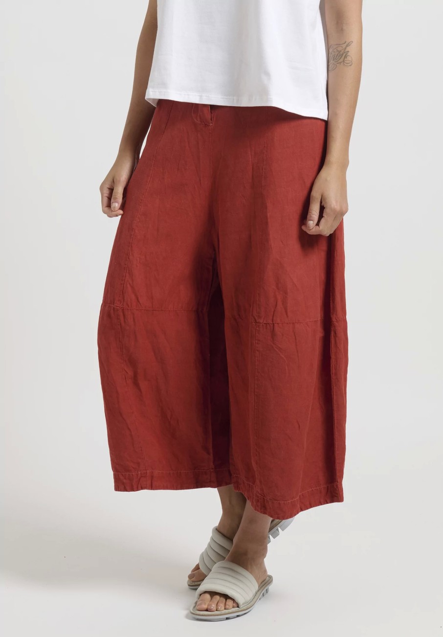 Gilda Midani Pants | Solid Linen And Silk Egg Pants In Fire Brick