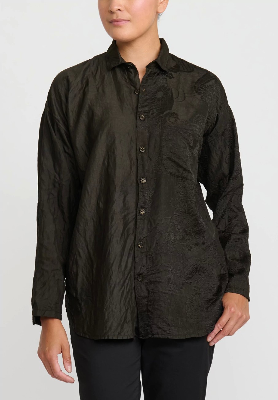 Christian Peau Shirts & Blouses | Vintage Silk Jacquard Shirt In Black