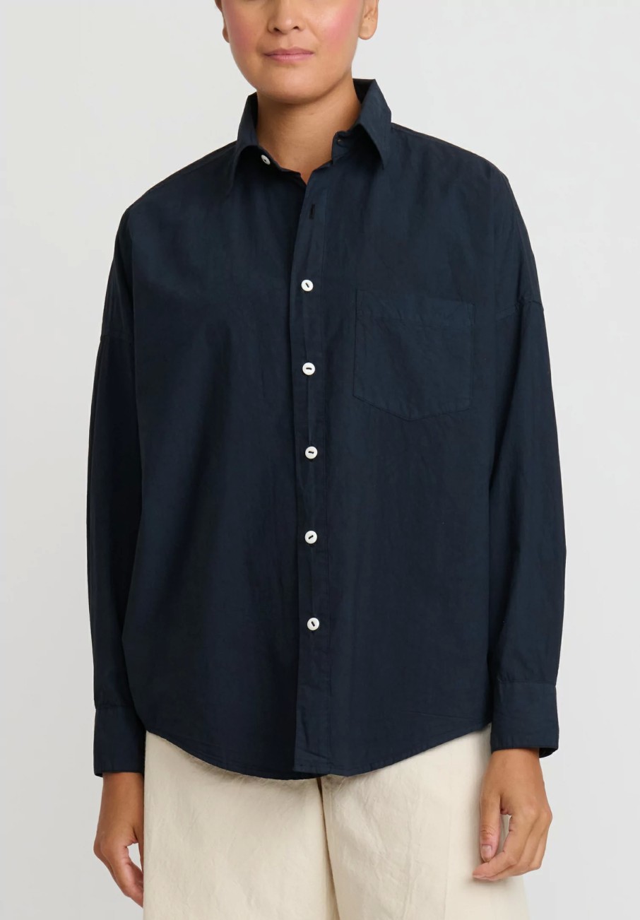 Chez Vidalenc Shirts & Blouses | Hand-Dyed Cotton Kilber Axl Shirt In Navy Blue