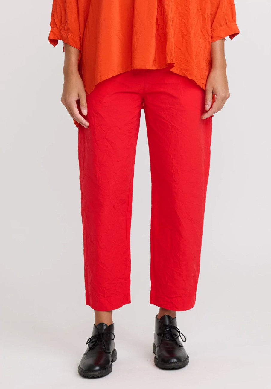 Daniela Gregis Pants | Washed Cotton Sigaretta Elastico Pants In Rosso Red