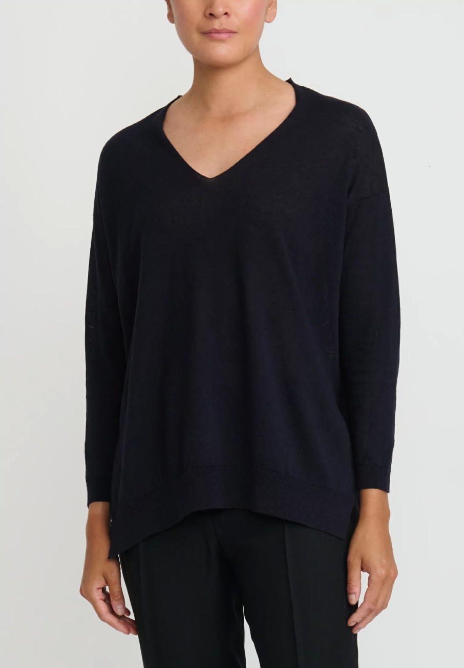 Antonelli Knitwear | Linen & Cotton Gates V-Neck Sweater In Black