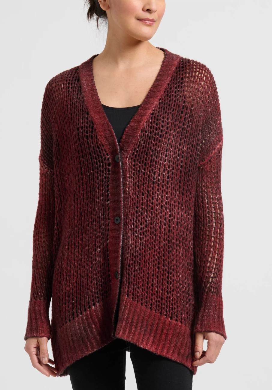 Avant Toi Knitwear | Hand-Painted Loose Knit Cardigan In Nero Fire Red