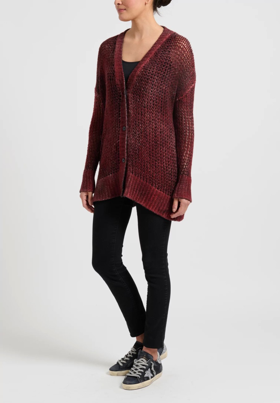 Avant Toi Knitwear | Hand-Painted Loose Knit Cardigan In Nero Fire Red