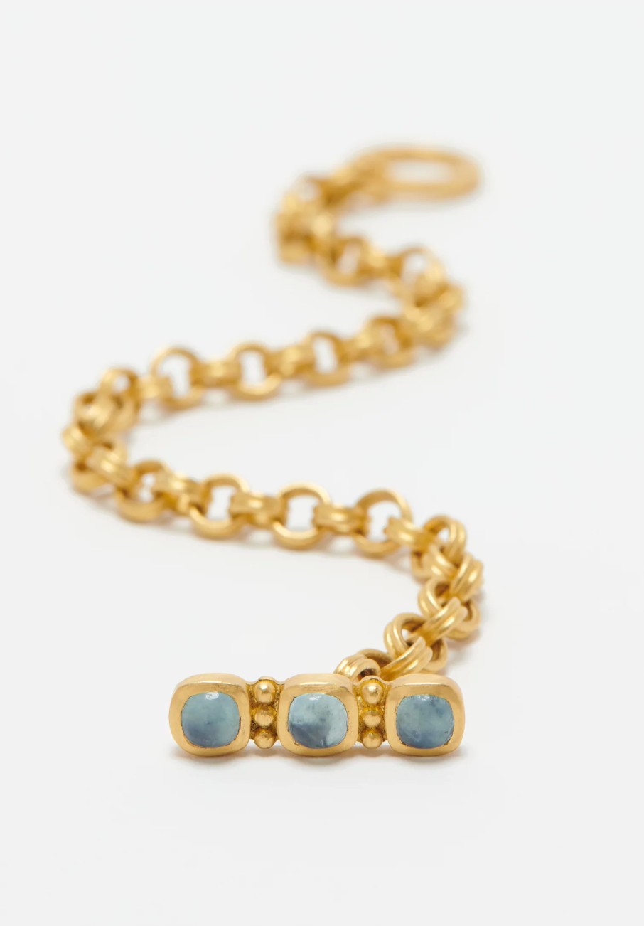 Prounis Bracelets | 22K, Double Link Chain Bracelet With Aquamarine Clasp