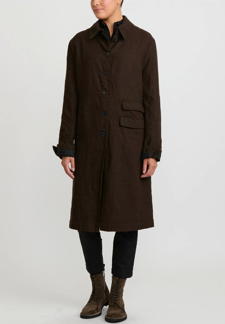 Rundholz Coats & Dusters | Virgin Wool Small Check Coat In Kaffe Brown & Black