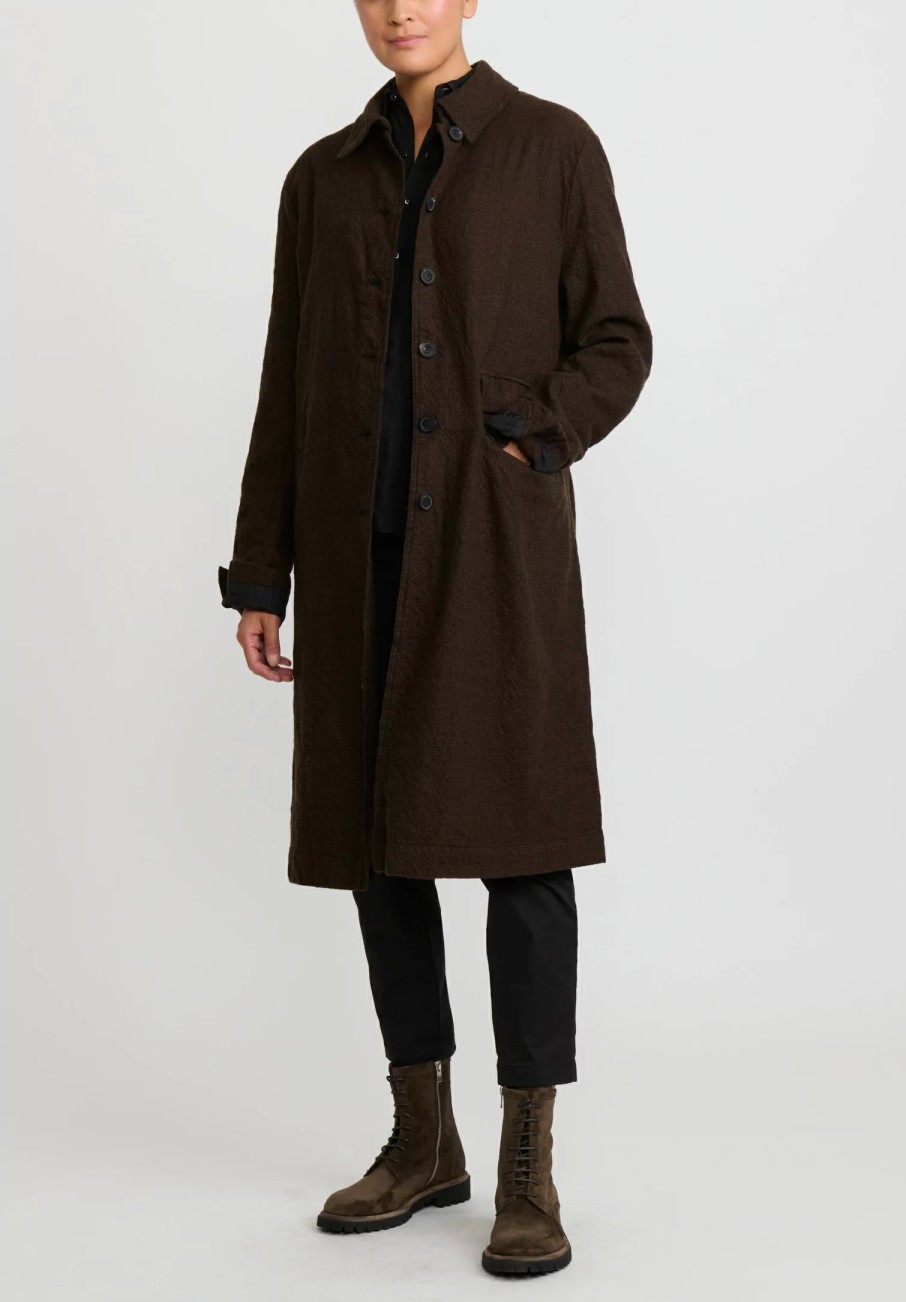 Rundholz Coats & Dusters | Virgin Wool Small Check Coat In Kaffe Brown & Black