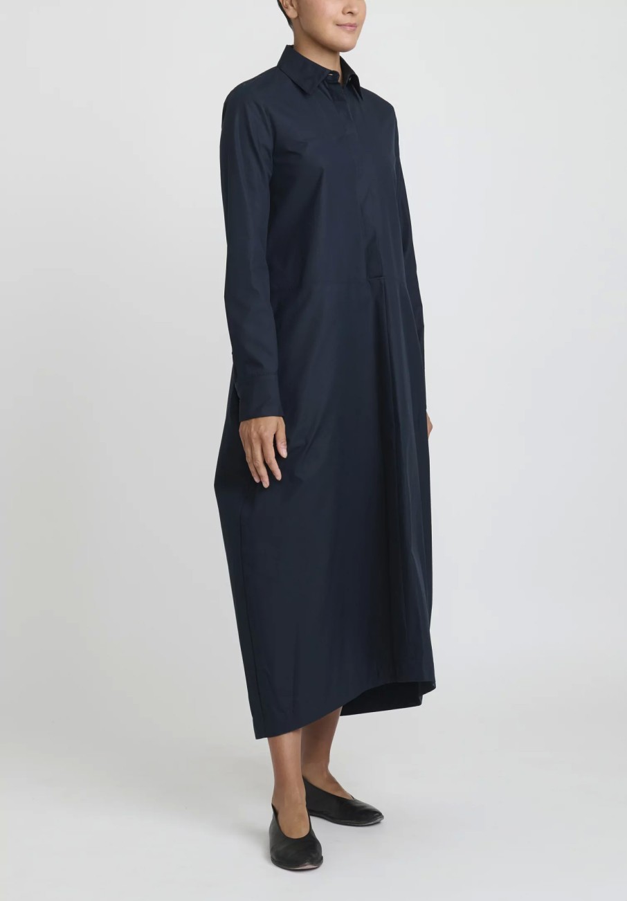 Jil Sander Dresses | Heavy Organic Cotton Poplin A-Line Midi Dress In Navy Blue