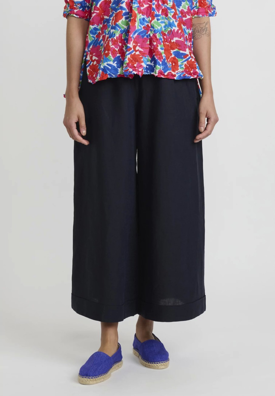 Daniela Gregis Pants | Linen Wide Leg Pigiama Pants In Navy Blue