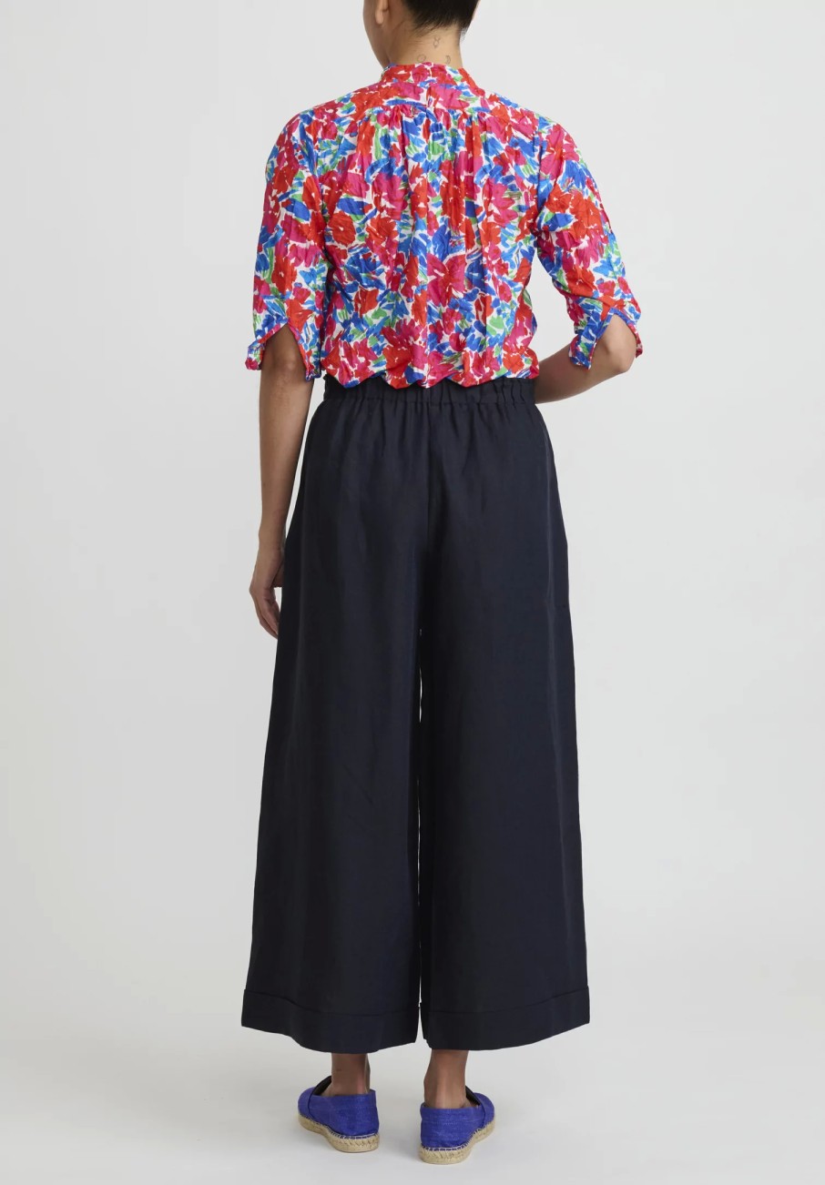 Daniela Gregis Pants | Linen Wide Leg Pigiama Pants In Navy Blue