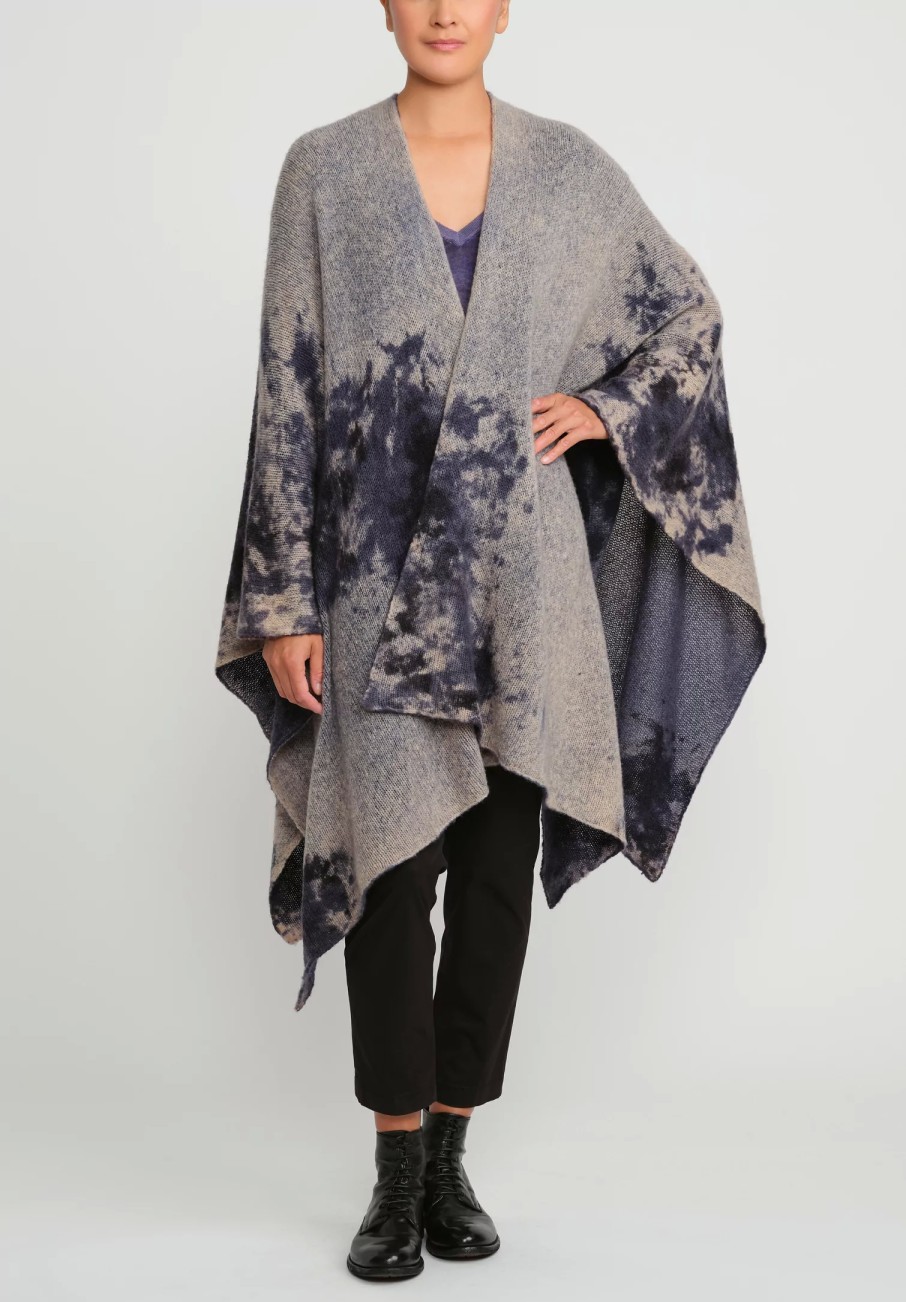 Avant Toi Knitwear | Merino Hand-Painted Wool And Camel Hair Poncho In Midnight Blue