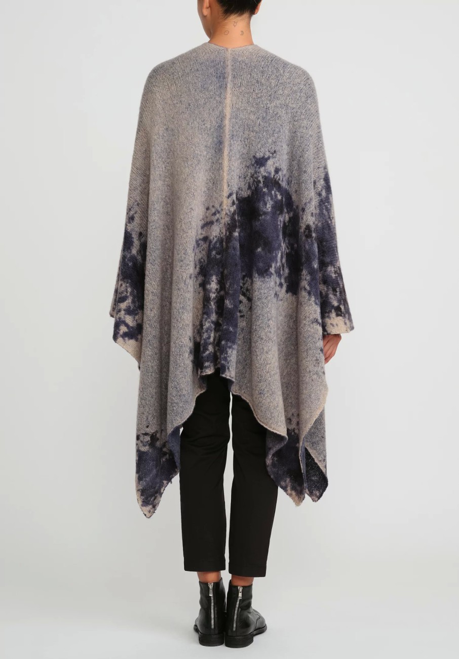 Avant Toi Knitwear | Merino Hand-Painted Wool And Camel Hair Poncho In Midnight Blue