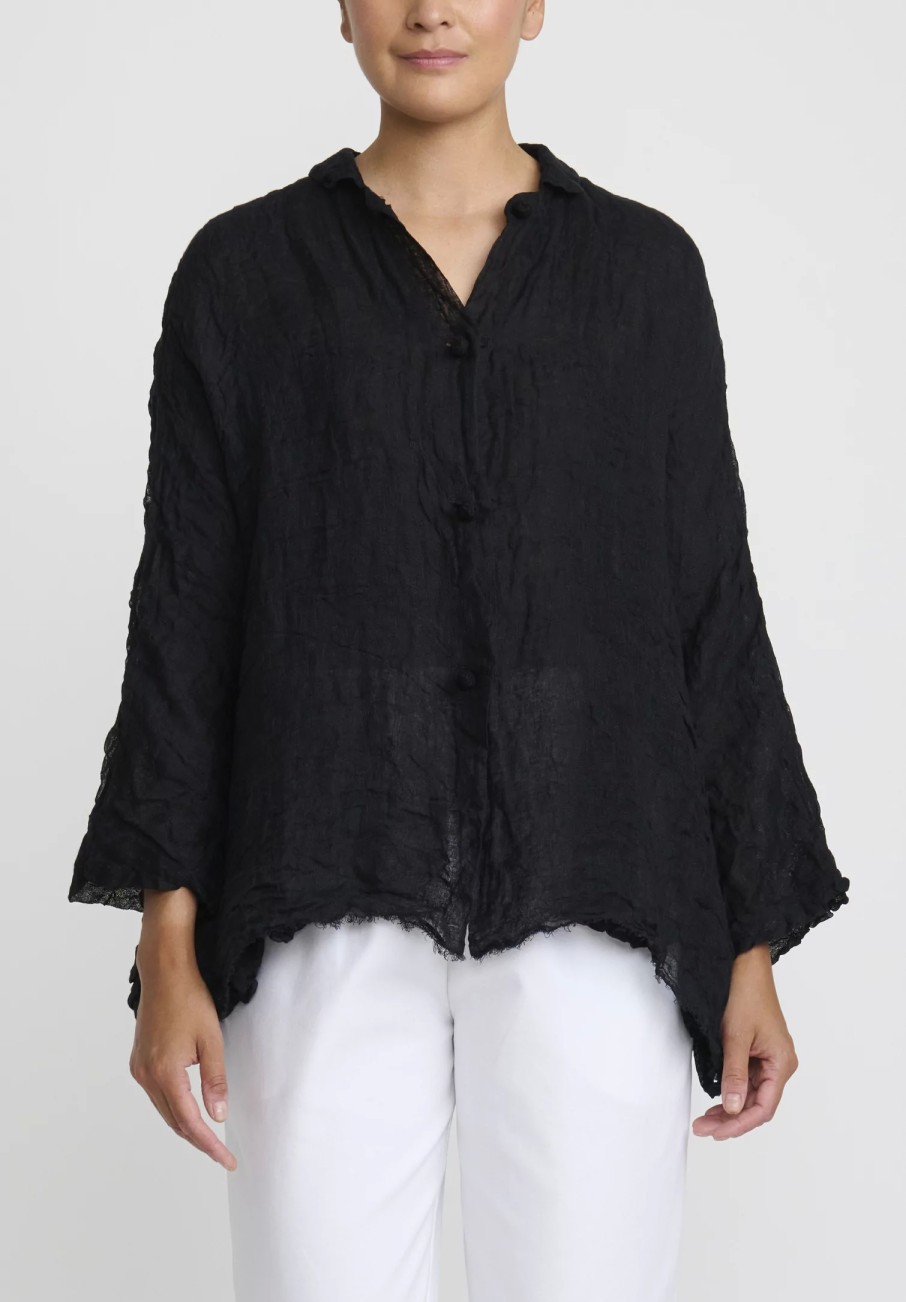 Daniela Gregis Jackets | Washed Linen Luglio Rosella Jacket In Nero Black