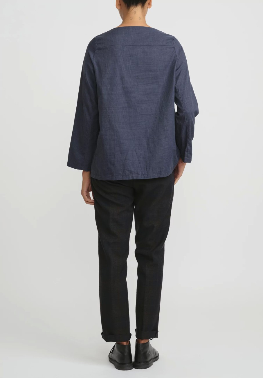 Bergfabel Tops | Cotton Square Neck Mara Top In Blue Check