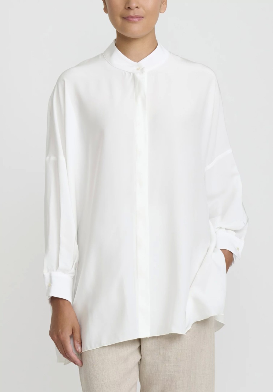 Shi Cashmere Shirts & Blouses | Shi Charmeuse Silk Oversized Shirt In Ivory