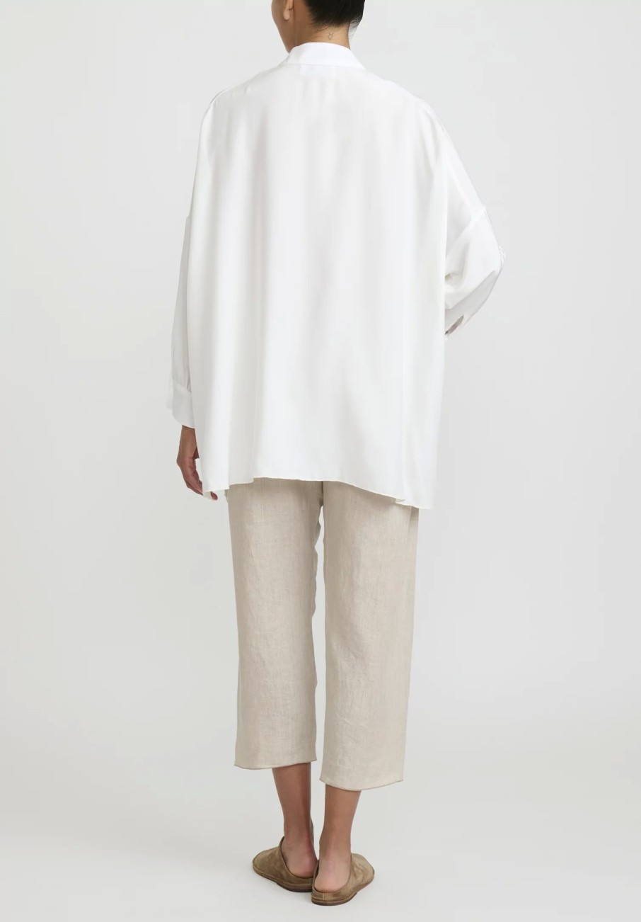 Shi Cashmere Shirts & Blouses | Shi Charmeuse Silk Oversized Shirt In Ivory